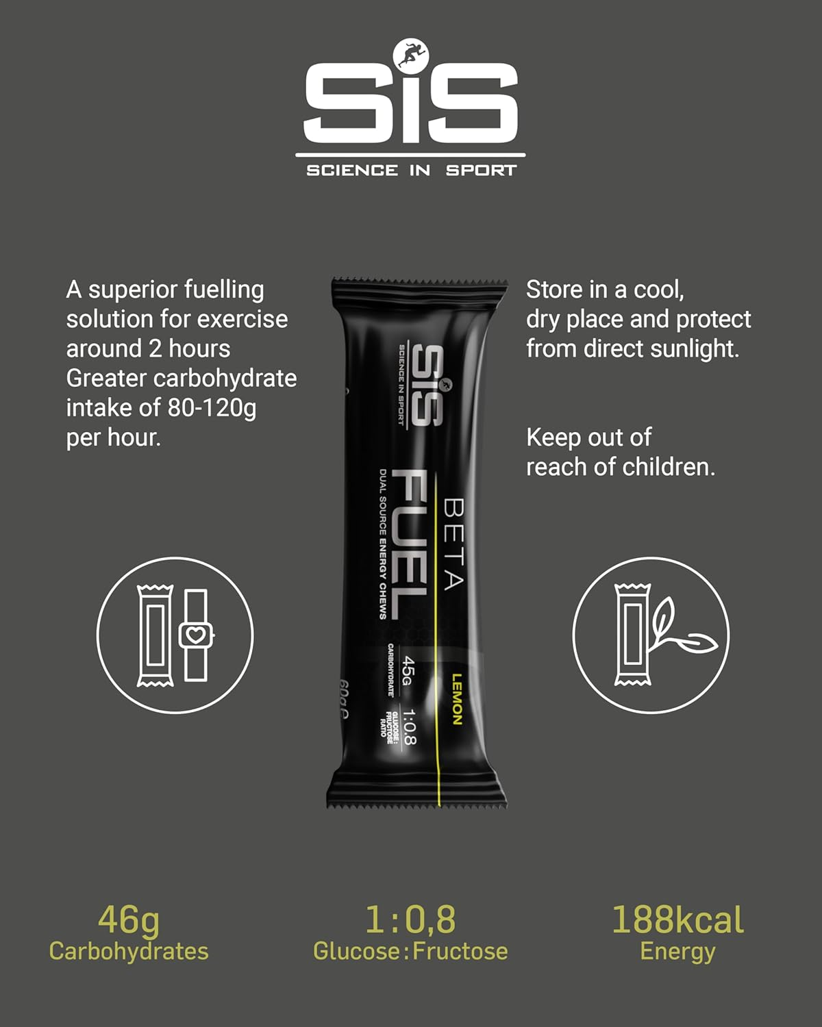 SIS Beta Fuel Dual Source Energy Chews - Vegan, High Energy Bar for Runners, Cyclists & Athletes Supports On-The-Go Endurance - Lemon Flavour, 60G, Pack of 6 image number 4