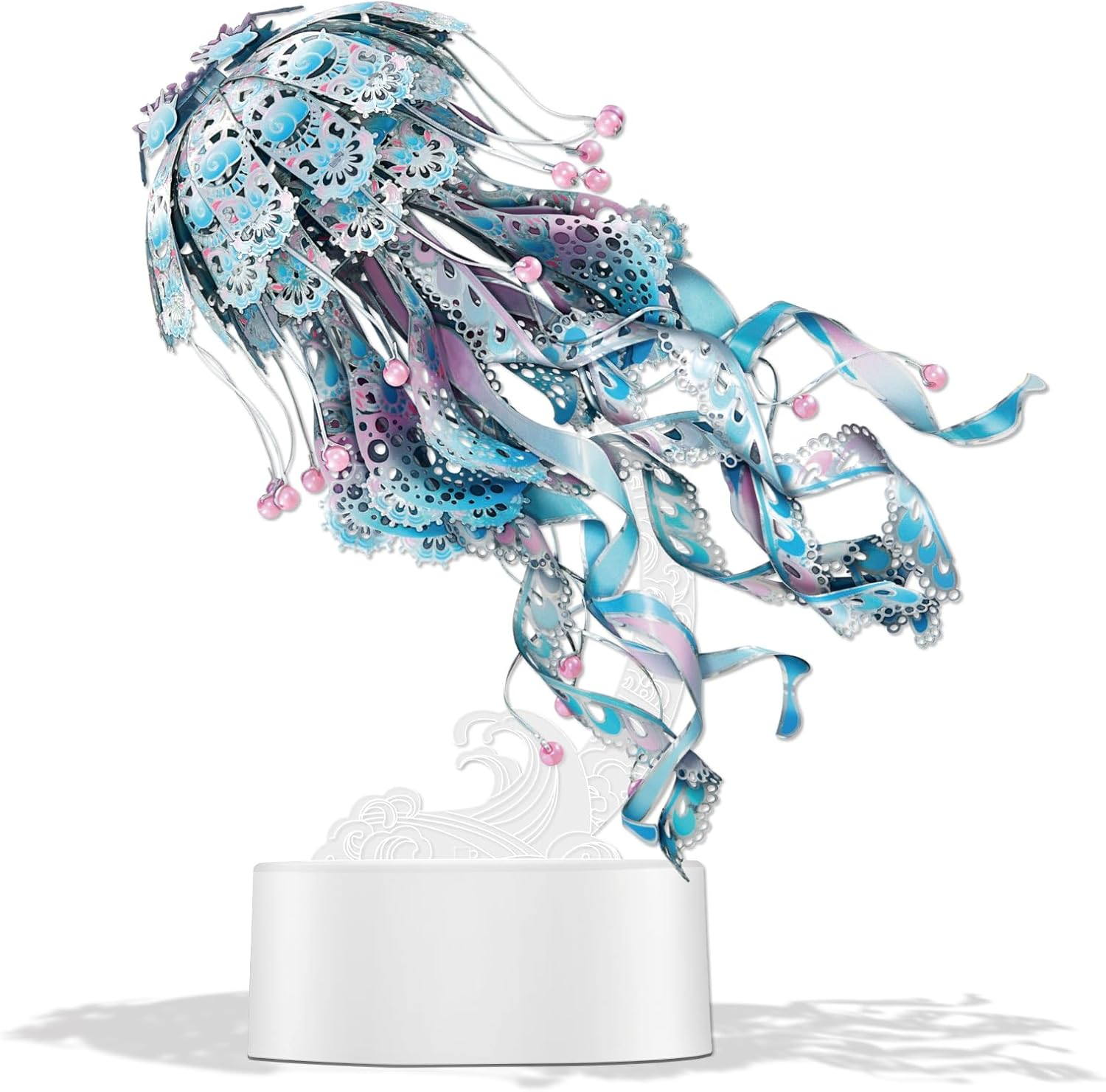 Piececool 3D Puzzles for Adults, Jellyfish Night Light with USB Plug, Ocean Animals 3D Metal Model Building Kits, DIY Assembling Arts and Crafts, Blue