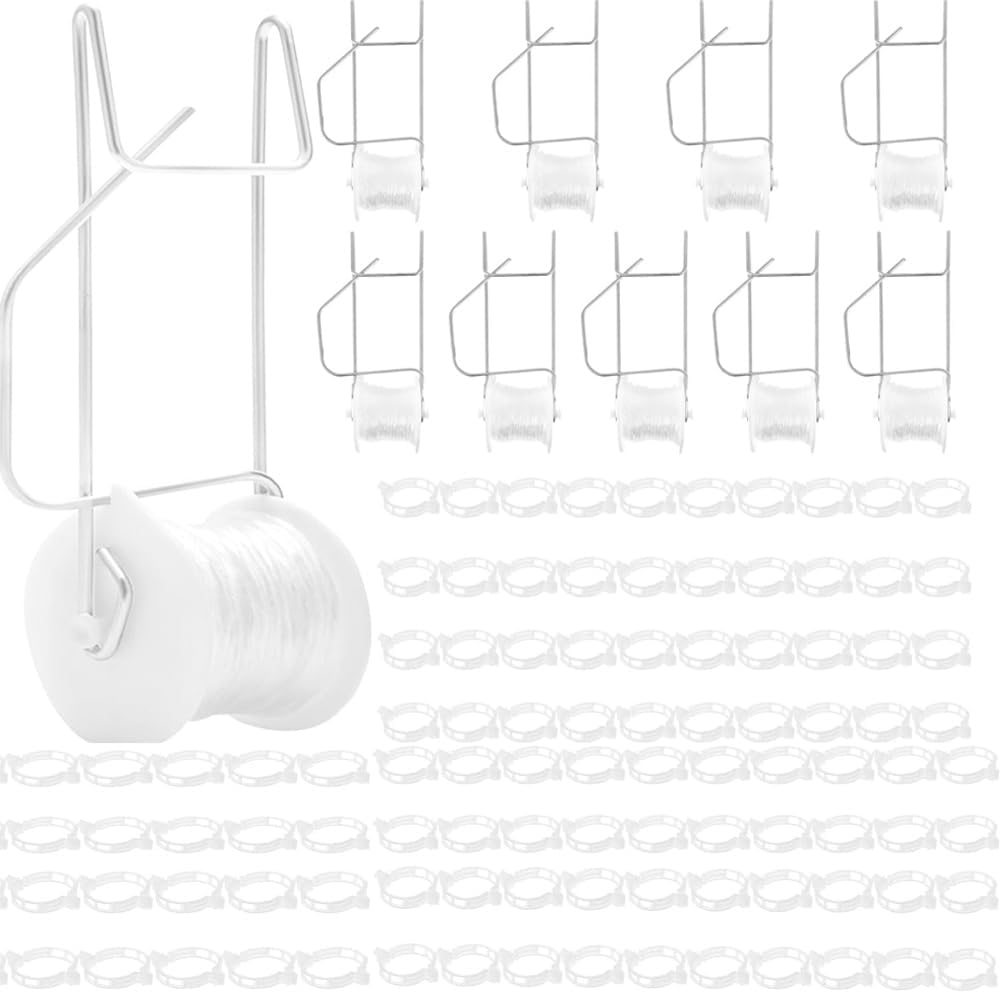 Tomato Roller Hooks with 49.2FT Twine & 100 Plastic Clips Adjustable Garden Trellis for Climbing Plants, Tomato/Cucumber/Vine Support, Rust Proof Rollerhook System (10 Pcs)