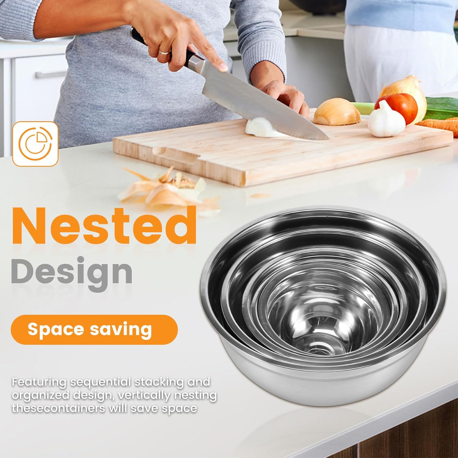 5 Pcs Mixing Bowls with Lids Stainless Steel Nesting Bowls Set with Non-Slip Silicone Bottoms Kitchen Metal Bowls for Mixing Baking Prepping Cooking Serving 4.5QT Large to 0.7QT Small image number 5