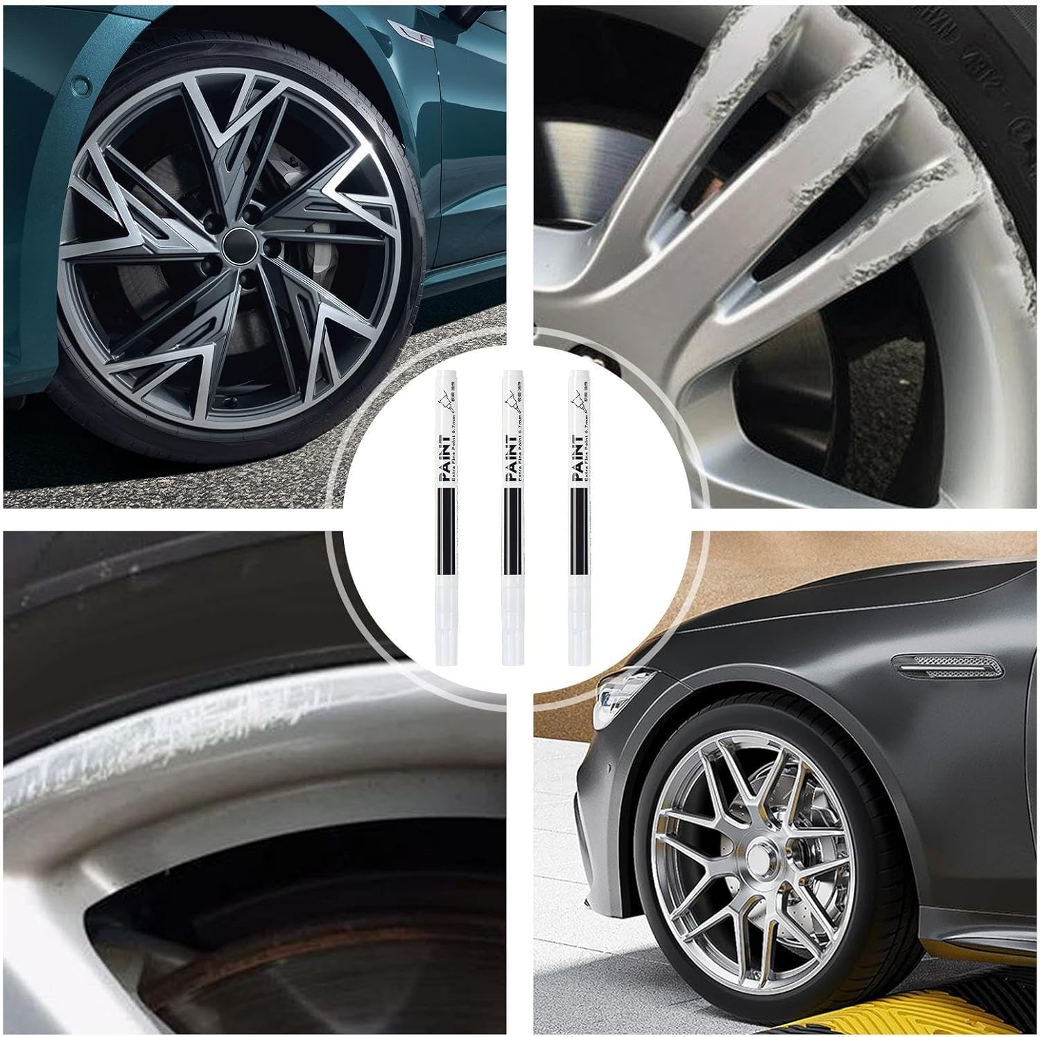 Paint - Rim Paint, Slim Auto Paint Pen | 3-Piece Professional Wheel Scratch Repair Kit, Car Scratch Eraser for Curb Rash, Scuff and Scratch Wheel Repair Paint for Easy Fixes image number 6