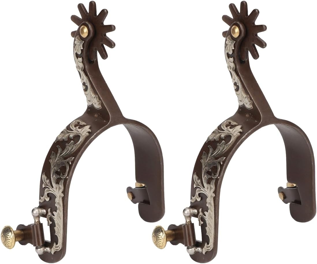 Gugxiom 2Pcs Western Spurs, Retro Bronze Low Carbon Steel Horse Spurs, Vintage Carved Spurs, with Turnable Gear image number 4