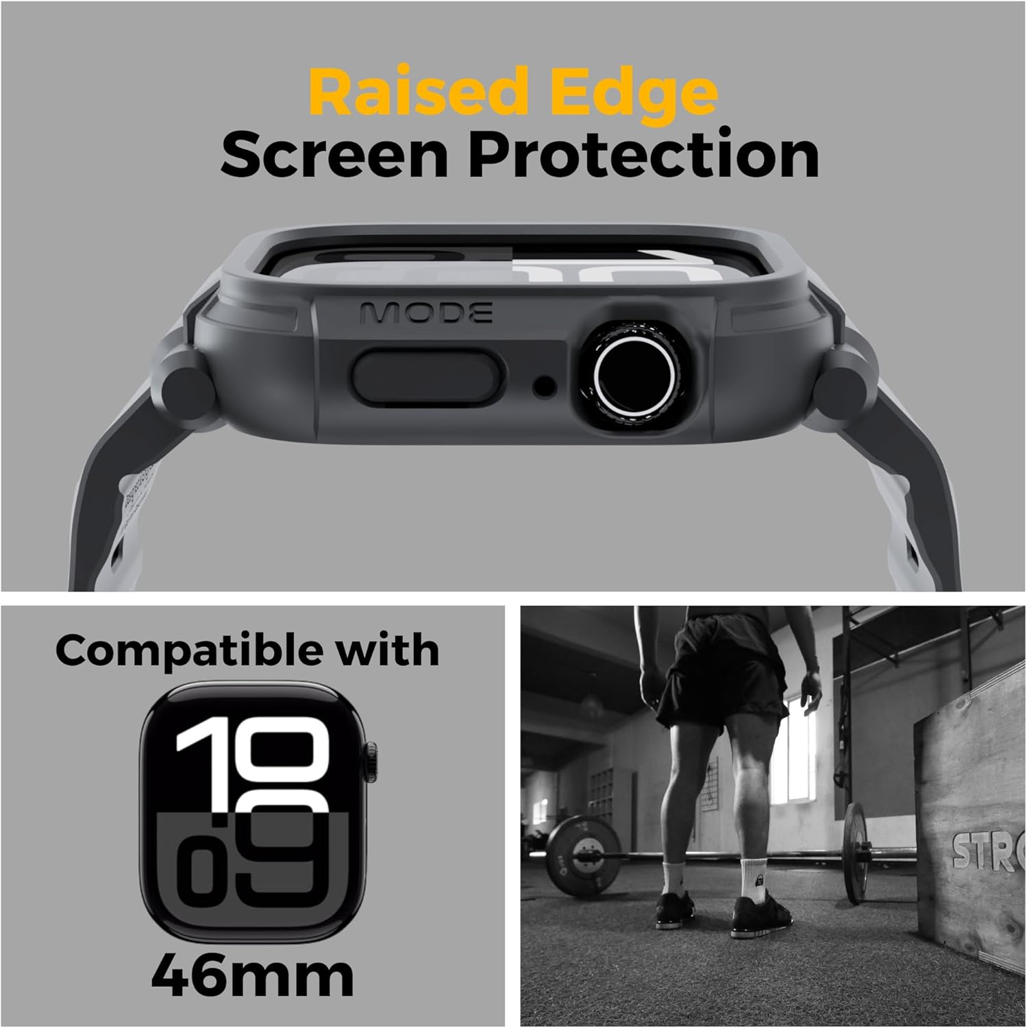 Elkson Made for Apple Watch 10 Bumper Case Band 46Mm Screen Protector Tempered Glass, Quattro Pro 2.0 Series Rugged for Iwatch, Military Grade Durable Protective Cover, Shock Proof, Black