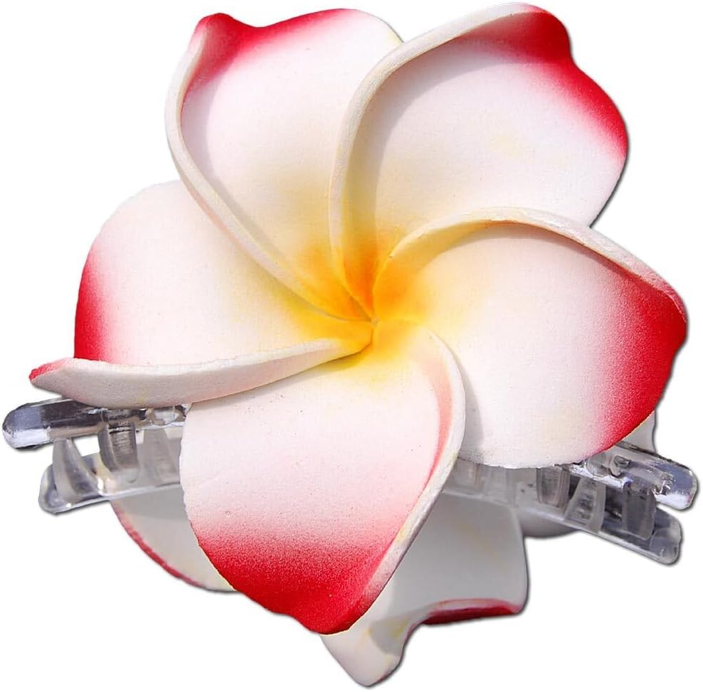 SEESTERN Bali Hawaii Hair Clip 2 Frangipani Flowers Made of Foam Rubber Hair Clip FBA_1301 Red