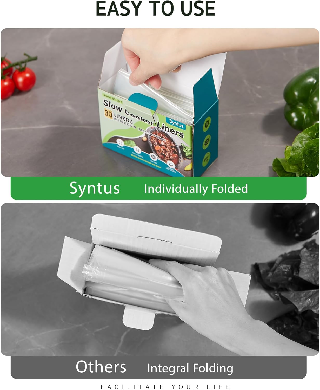 Syntus Slow Cooker Liners, 60 Count Cooking Bags Small Size Disposable Pot Liners Plastic Bags, Fit 1QT to 3QT for Slow Cooker Cooking Trays, 10.5"X 17.5", 60 Liners image number 5