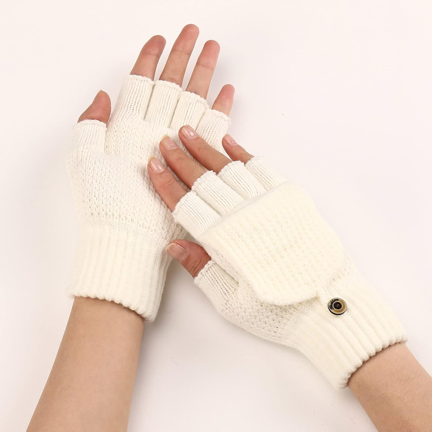 Women'S Breathable Gloves Winter Knit Convertible Fingerless Gloves Wool Gloves Thermal Gloves Unisex - Beige image number 2