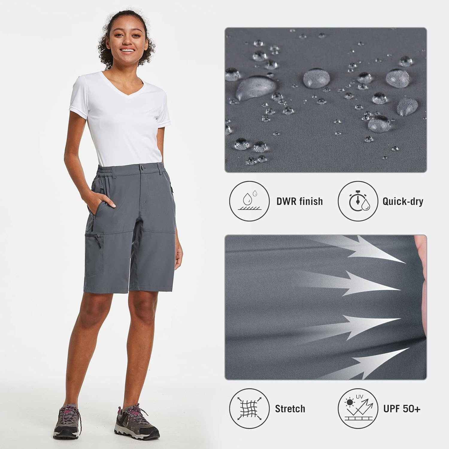 Baleaf Women'S Long Hiking Bermuda Shorts Quick Dry Summer Golf Shorts Lightweight with Pockets UPF 50+ for Camping, Work image number 7