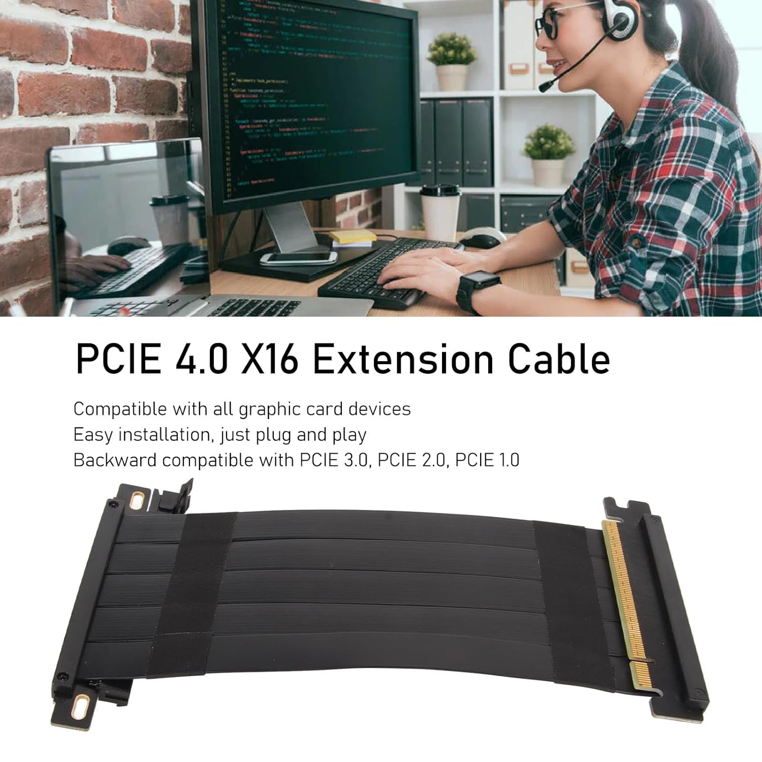 PCIE 4.0 X16 Extender Riser Cable, 180 Degree Graphics Card Extension Cable High Speed Electromagnetic Interference Shielding for RX 7600 for RX 7800 XT (40Cm)