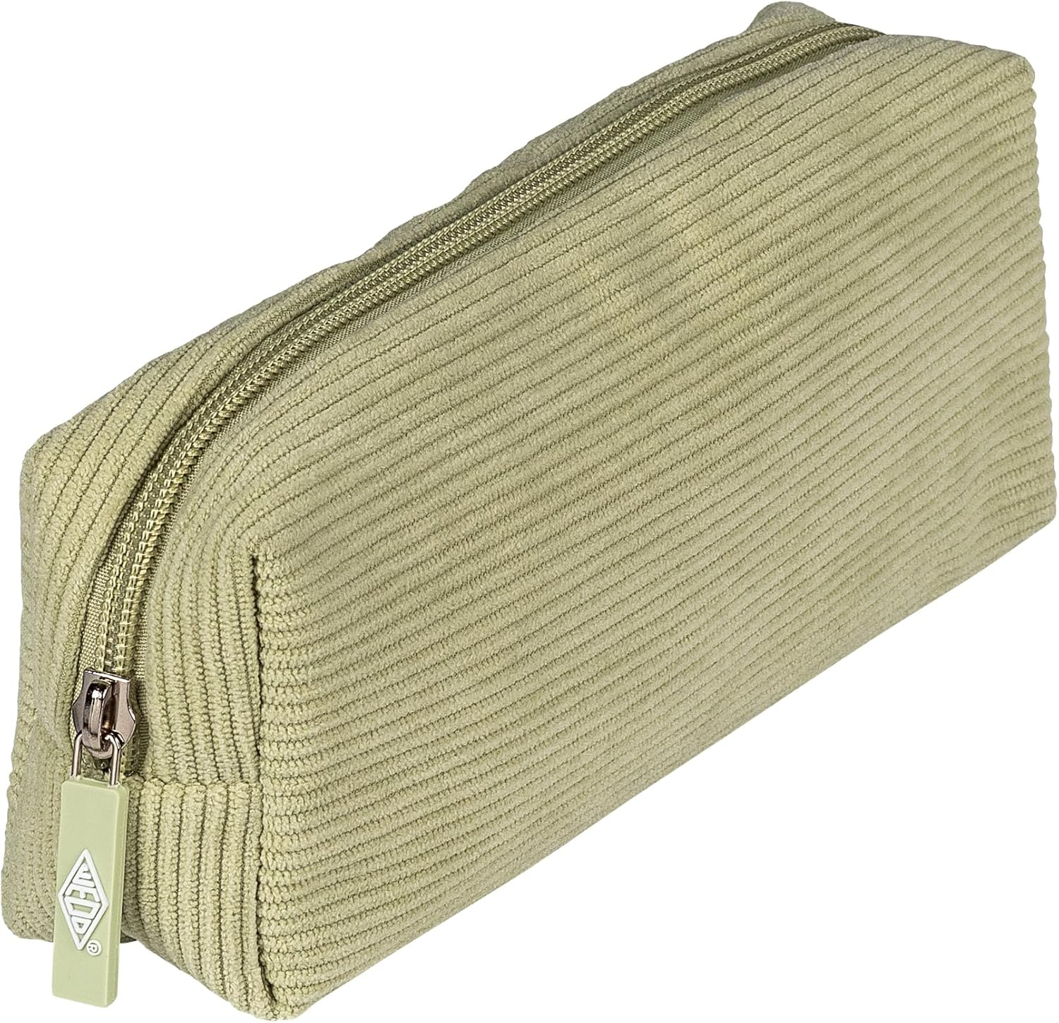 WEDO Cotton Pencil Case in Corduroy Look, School Pencil Case for Pens and Writing Materials, Pencil Case Cord Pistachio