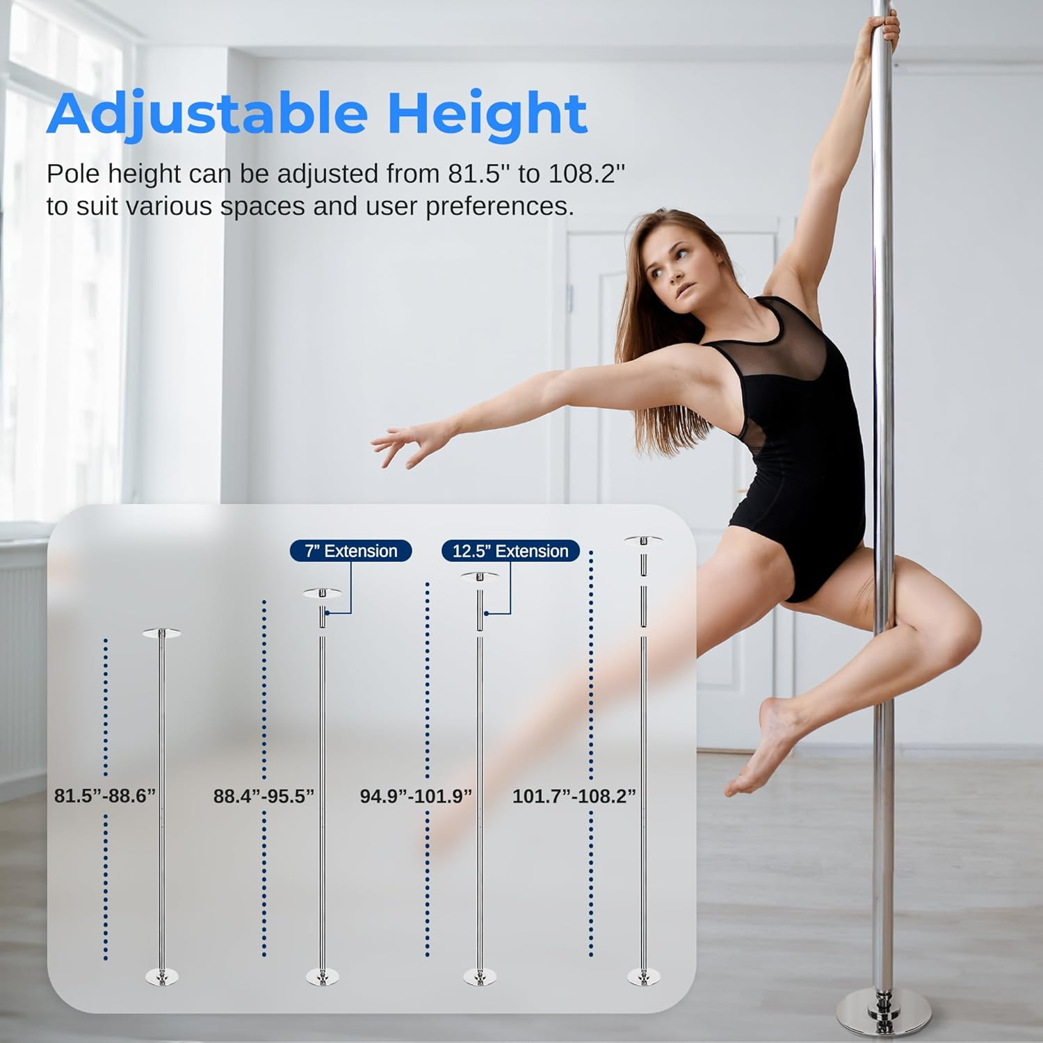 Serenelife 45Mm Fitness Dance Pole &ndash; Static & Spinning Modes, Heavy-Duty Removable Pole for Strength, Cardio & Dance &ndash; Easy Assembly, No Drilling &ndash; Suitable for Home, Club, Gym, Party, Pub image number 6