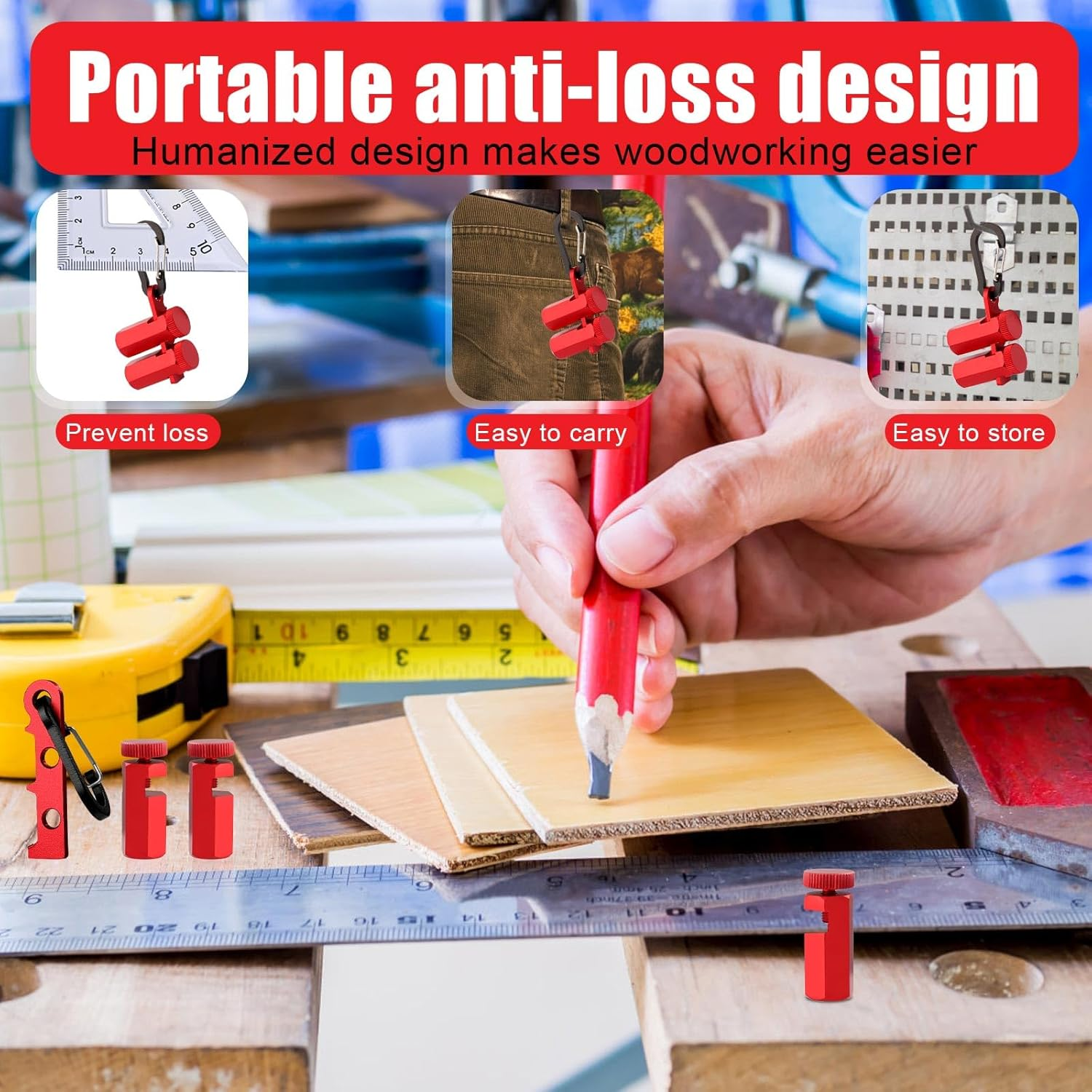 Pack of 2 High Stair Gauges for Carpenter'S Angle with Holder and Carabiner, Carpenter'S Gauge for Quick Angle Stair Teaching Knobs, Carpenter'S Angle Stops for Carpenter'S Square and Circular Saw image number 5