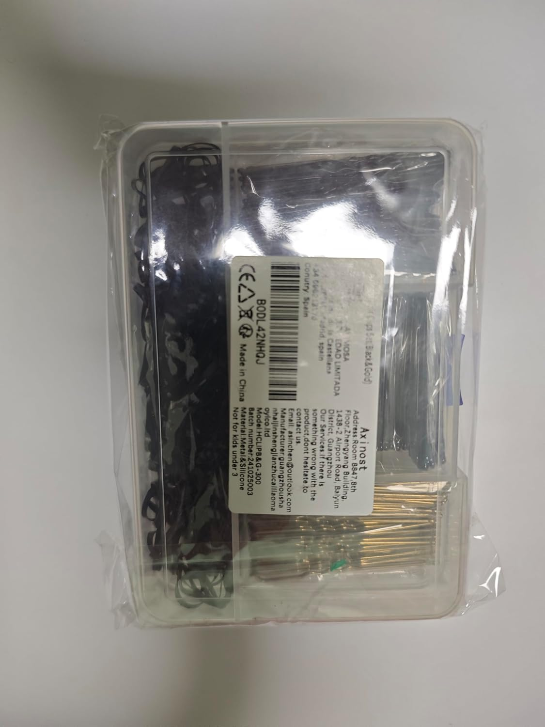 Axinost Pack of 300 Hair Pins, Metal Wavy Shape Hair Clips, Bobby Pins, U Hair Clips, Hair Ties with Storage Box for Children, Girls, Hairdressing Salon (Black and Gold) image number 1