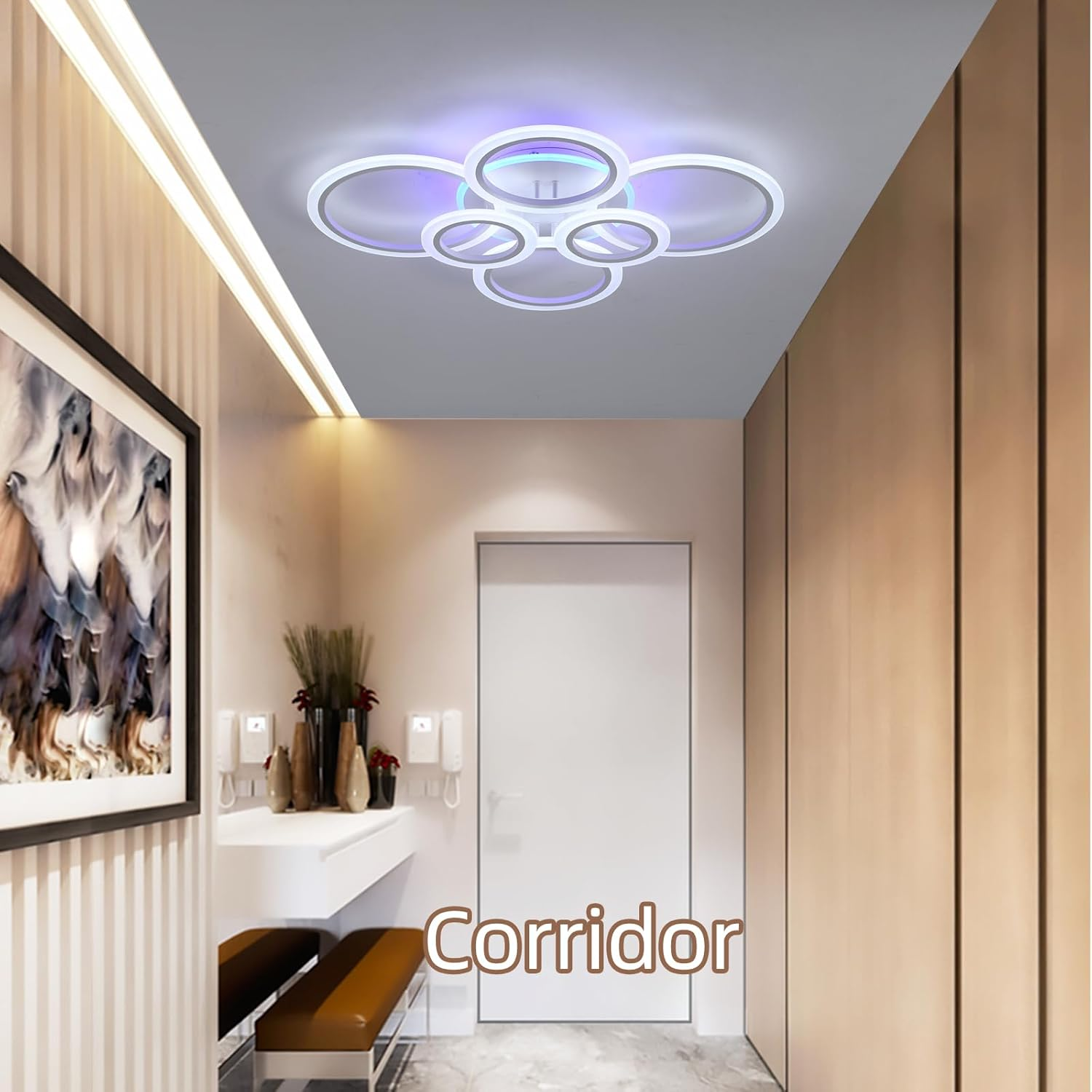 ZAITINZ Modern LED Ceiling Light,70W Flush Mount Ceiling Light,Dimmable Ceiling Lights for Bedroom,6 Rings Lighting Fixture LED Ceiling Lamp for Kitchen,Living Room,Laundry Room,3000-6000K,White