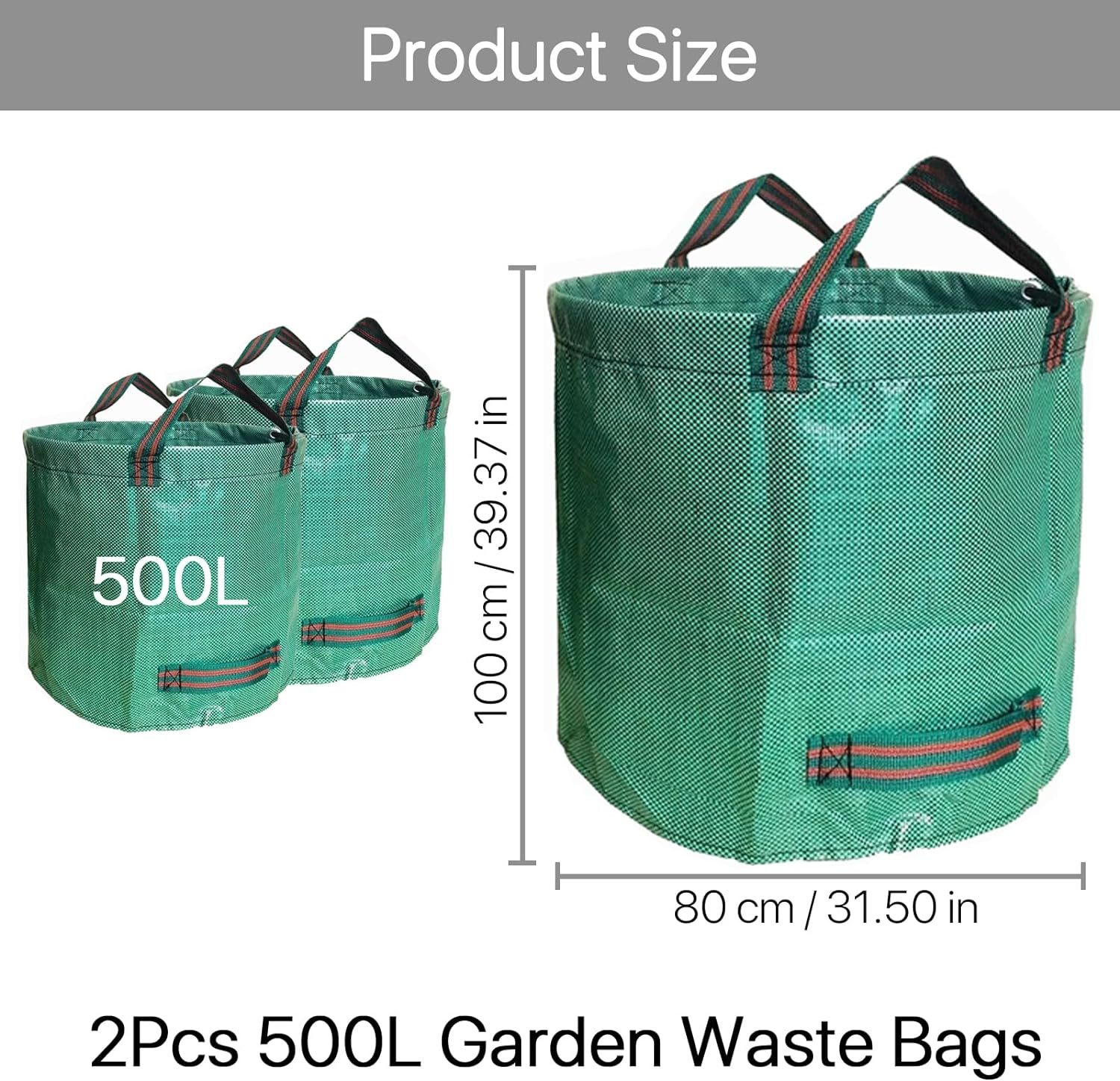 GYB 2Pcs 500L Garden Waste Bags, Reusable Garden Sacks with Handles, Heavy Duty Yard Waste Bags, Plant Waste Grass and Leaves Storage Bags image number 6