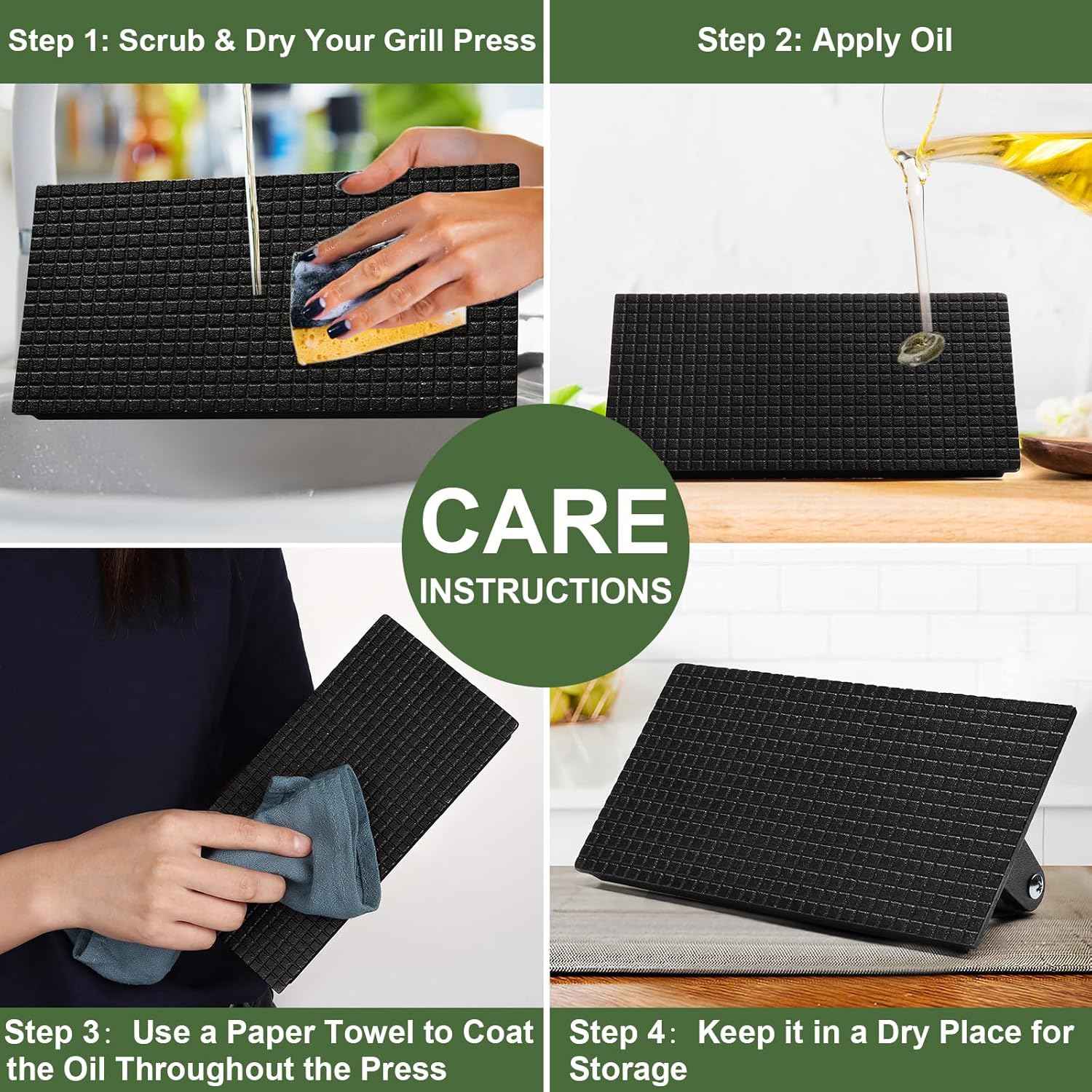 EWFEN Burger Press, 7" round & 8.2"X4.3" Rectangle Heavy-Duty Cast Iron Smash Bacon Press Meat Steak with Wood Handle for Griddle, Sandwich, Nonstick Pan - Cast Iron Round  Rectangle image number 3