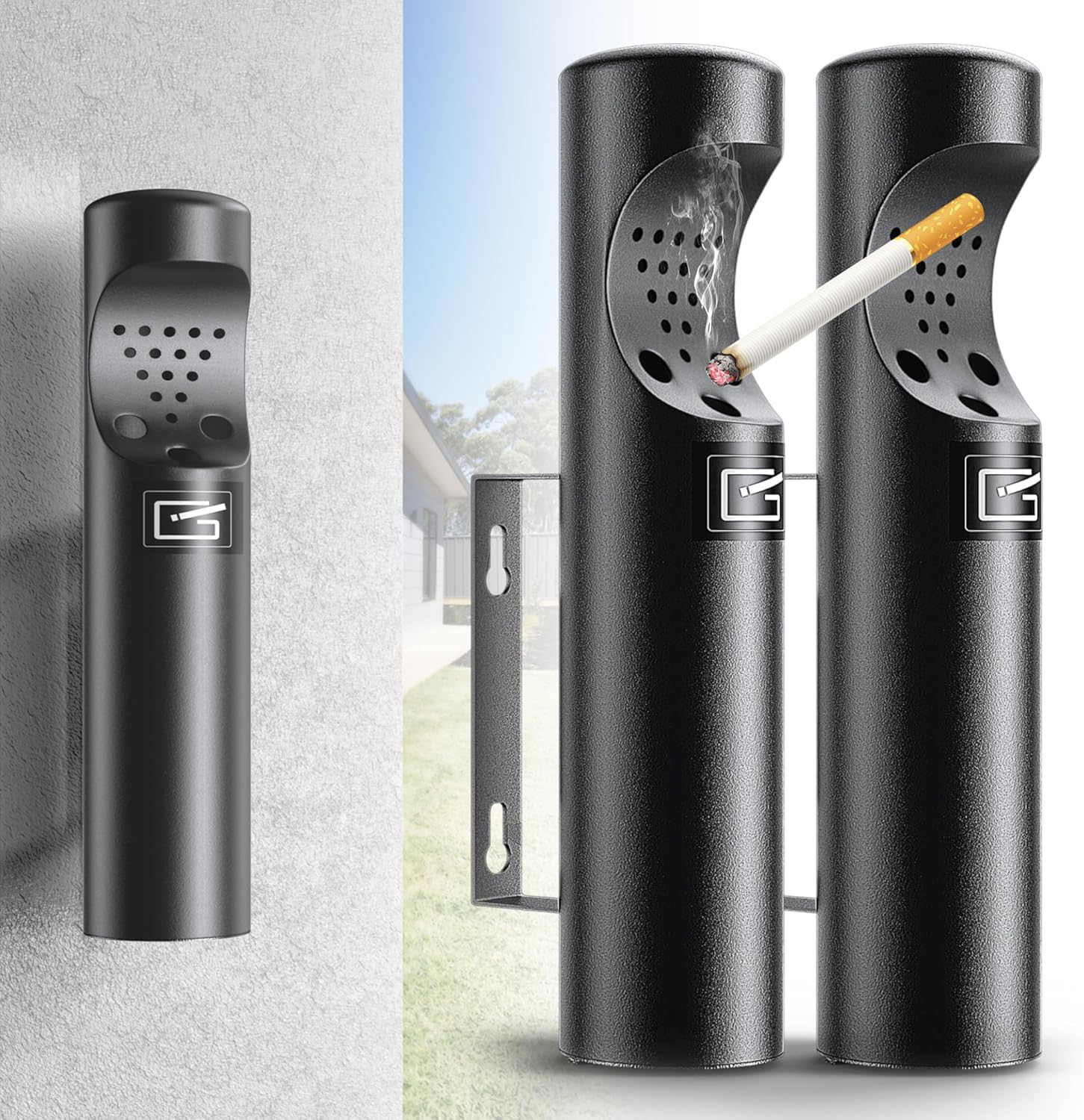 Outdoor Cigarette Ashtray, Wall Mounted Butt Receptacle, Commercial Disposal Container, Smokers Outpost for Patio - Stainless Steel