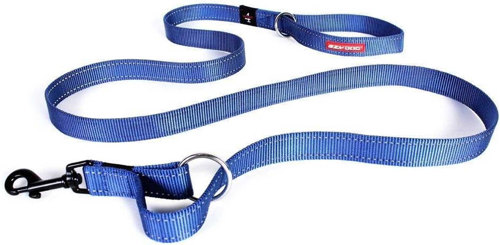 Ezydog Vario 4 Multifunction Dog Leash - 25Mm Nylon Webbing Lead for Medium & Large Dogs - 4 Leashes in 1, Soft, Comfortable, Reflective, Carbon Snap Clip, (75Mm - 180Cm, Blue)