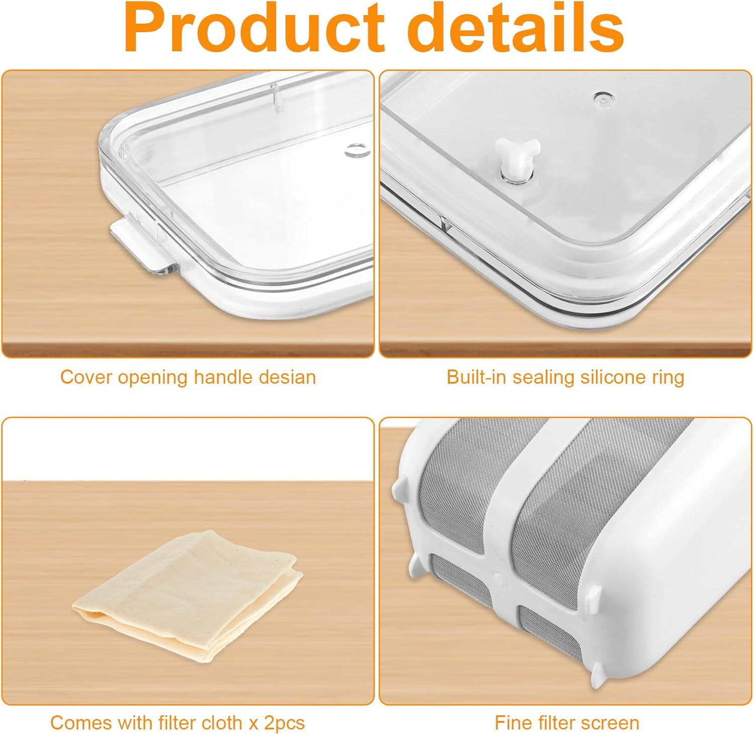 Yogurt Strainer, 1100ML Ultra Fine Yogurt Maker Strainer with Filter Cloth, Greek Yogurt Maker, Reusable Multipurpose Strainer Stainless Steel Yogurt Filter for Yogurt, Cheese, Fruit, Juice image number 3