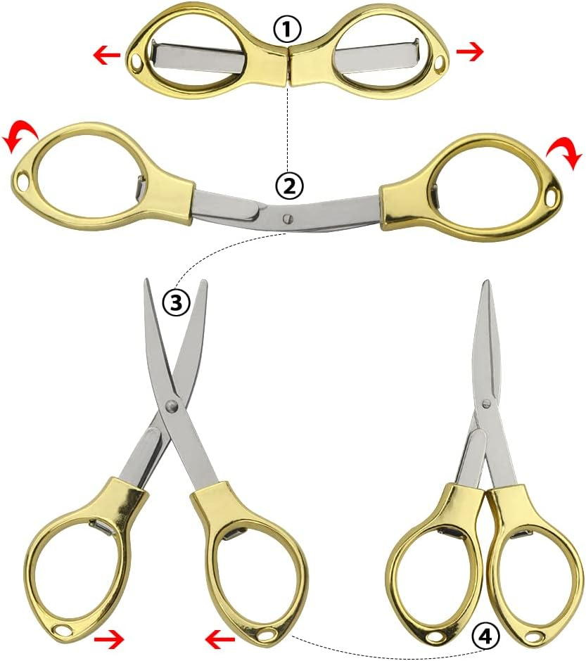 XINMEIWEN 6Pack Folding Scissors Portable Travel Scissors Stainless Steel Small Sewing Scissors Set Glasses-Shaped Mini Shear with 3 Colors for Home Office and Travel Use image number 3