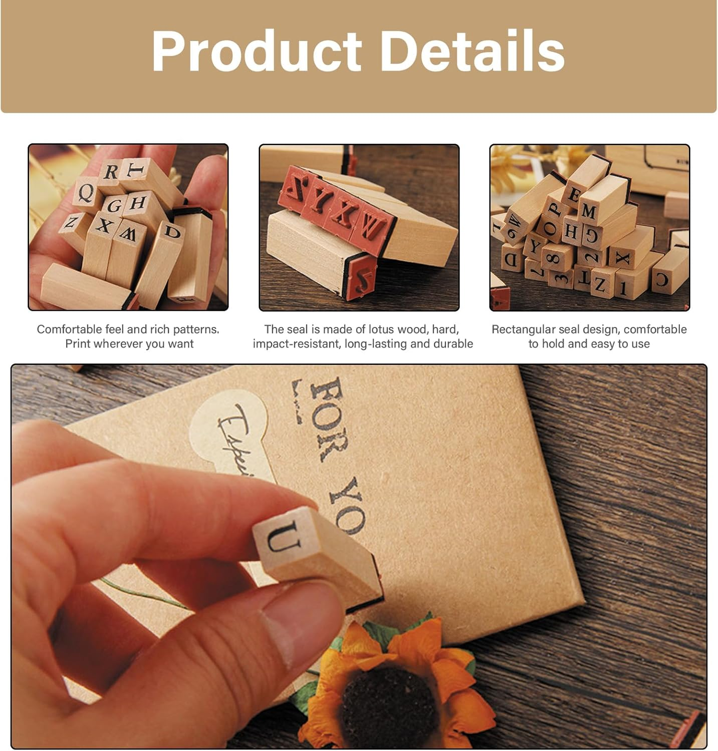 36 Pcs Wooden Rubber Number Alphabet Stamps, Rubber Vintage Letter Stamps Kit, Stamper Seal Set with Wooden Box for Crafting, Journaling, Scrapbooking, Card Making image number 1