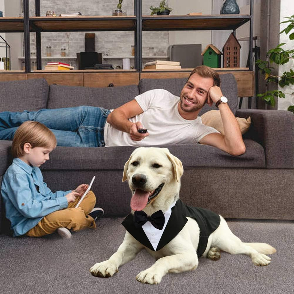 Kuoser Dog Tuxedo, Dog Wedding Suit and Bandana Set, Pet Clothes Puppy Formal Shirt with Removable Bow Tie, Doggie Costume Small Medium Large Dogs Outfit for Party Birthday Festival image number 4