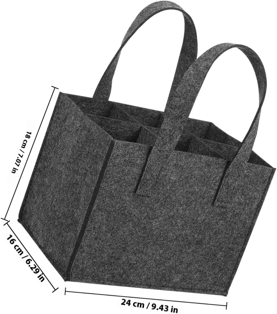 HYTROVE Reusable Felt Wine Tote Bag with Divider for 6 Bottles Medium Grey Felt Bottle Handbag Wine Storage Carrier for Travel and Set of 4 image number 4