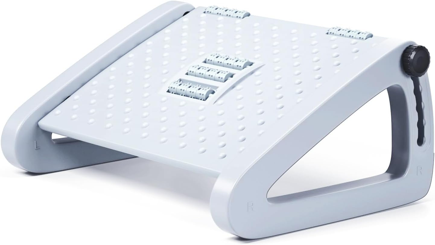 Under Desk Foot Rest, Six Height Adjustable Ergonomic Footstool under Desk with Foot Massage Roller, Suitable for Office, Home Leg Rest Footrest (Black)