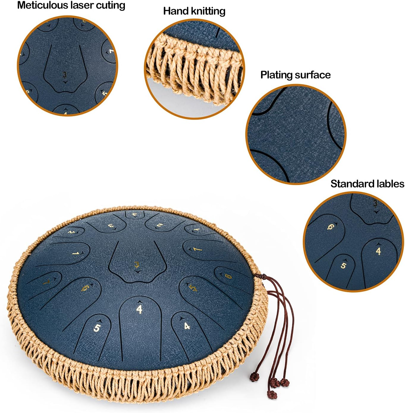 BURNING&LIN 12 Inches 13 Notes Steel Tongue Drum, Handcrafted Percussion Instrument with Mallets and Carrying Bag, Perfect for Meditation, Yoga, and Musical Performance.（Green） image number 4