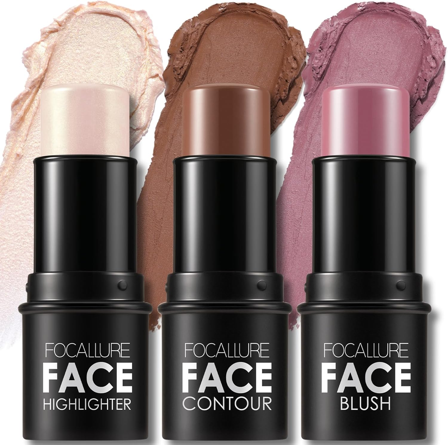 Focallure 3 Pcs Cream Contour Sticks,Shades with Highlighter & Bronzer Blush,Non-Greasy and Water-Resistant Face Contouring Pen,Easy to Sculpt the Create a Finishing Makeup,Neutral,18 Gram - Fair image number 2