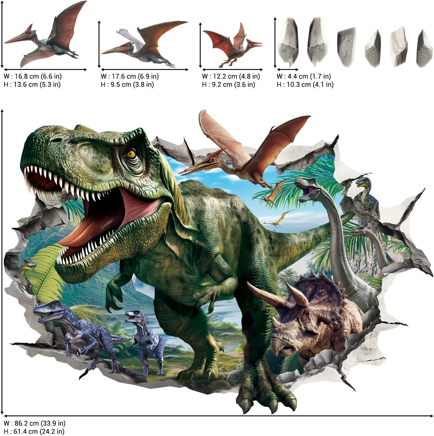 DECOWALL SG2-2515 3D Dinosaur Wall Stickers Realistic T-Rex and Jurassic Wall Decals for Children&rsquo;S Bedroom Nursery Baby Room Playroom Wall D&eacute;cor image number 1