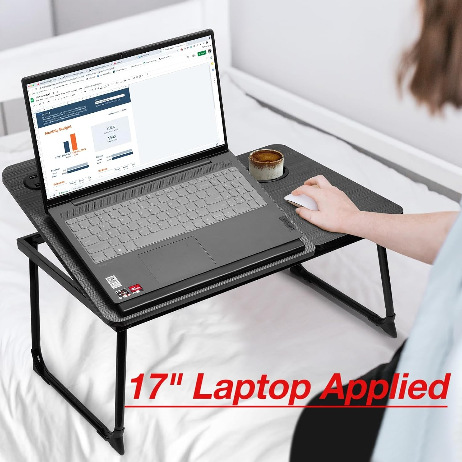 Cloudtrip plus XL Upgraded Laptop Desk with Light, Ipad Holder, Drawer Storage - Larger 23.6IN Size - Multifunctional Lap Desk for Bed, Home Office, Breakfast Tray, Fordable Legs Desk image number 4