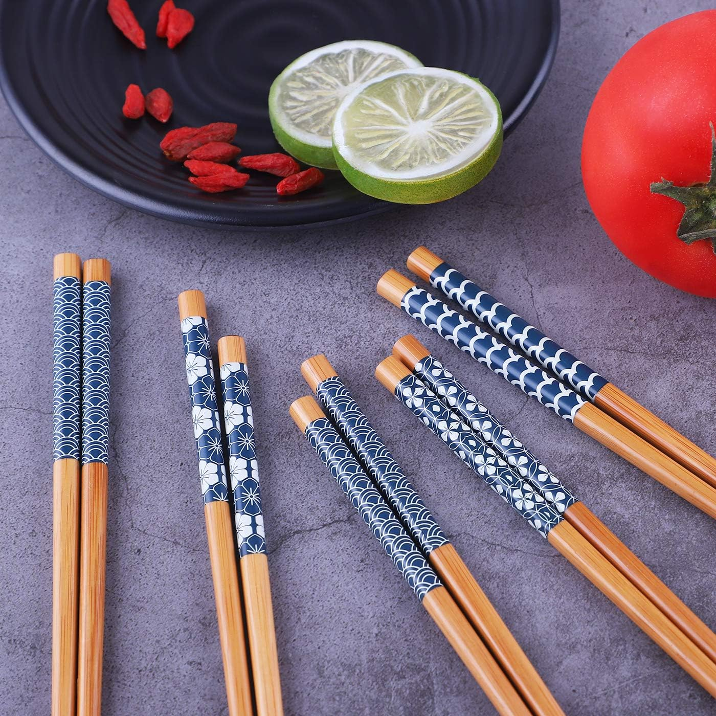 Antner 10 Pairs Natural Bamboo Chopsticks Japanese Style Reusable Chop Sticks, Dishwasher Safe Chopstick Set, 8.8 Inch/22.5Cm image number 6