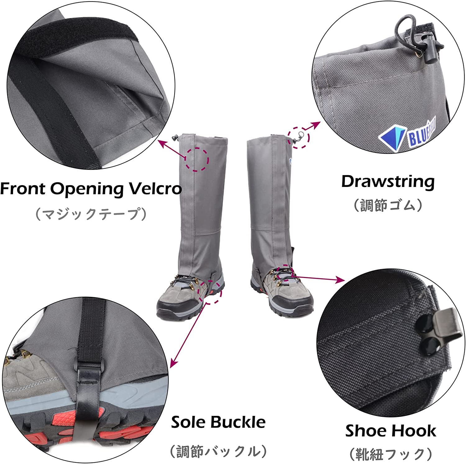 TRIWONDER Snow Leg Gaiters Waterproof Boot Gaiters Hiking Walking Climbing Hunting Cycling Leggings Cover (1 Pair) image number 3