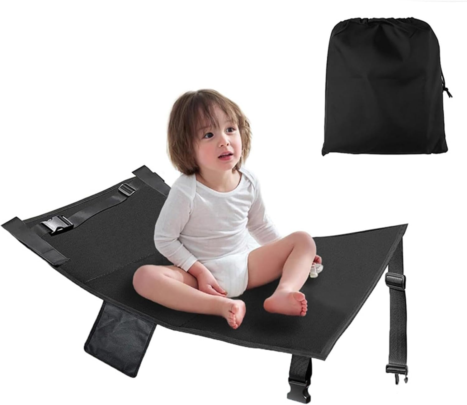 Wzenclave Black Toddler Bed, 30.31 * 17.3In (77 * 44Cm) Airplane Seat Extender Foot Hammock Portable Essential Item for Children'S Airplane Trav image number 5