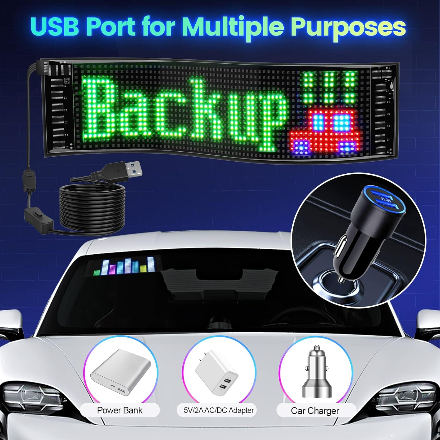 VDIKKS LED Car Sign, Programmable LED Matrix Panel FPCB Flexible Screen Display Animation Message Scrolling Sign APP Control for Cars, Shop, Bar, Party Festival 14.6"X3.6" - 14.6"X3.6" image number 6