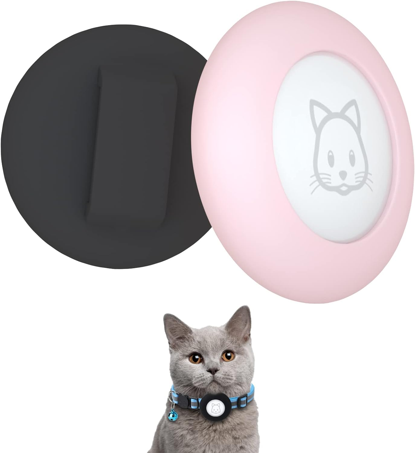 2022 Airtag Cat Collar Holder, Small Air Tag Cat Collar Holder Compatible with Apple Airtag GPS Tracker, 2Pack Waterproof Case Cover for Cat Dog Pet Collar within 3/8 Inch (Black&Pink)