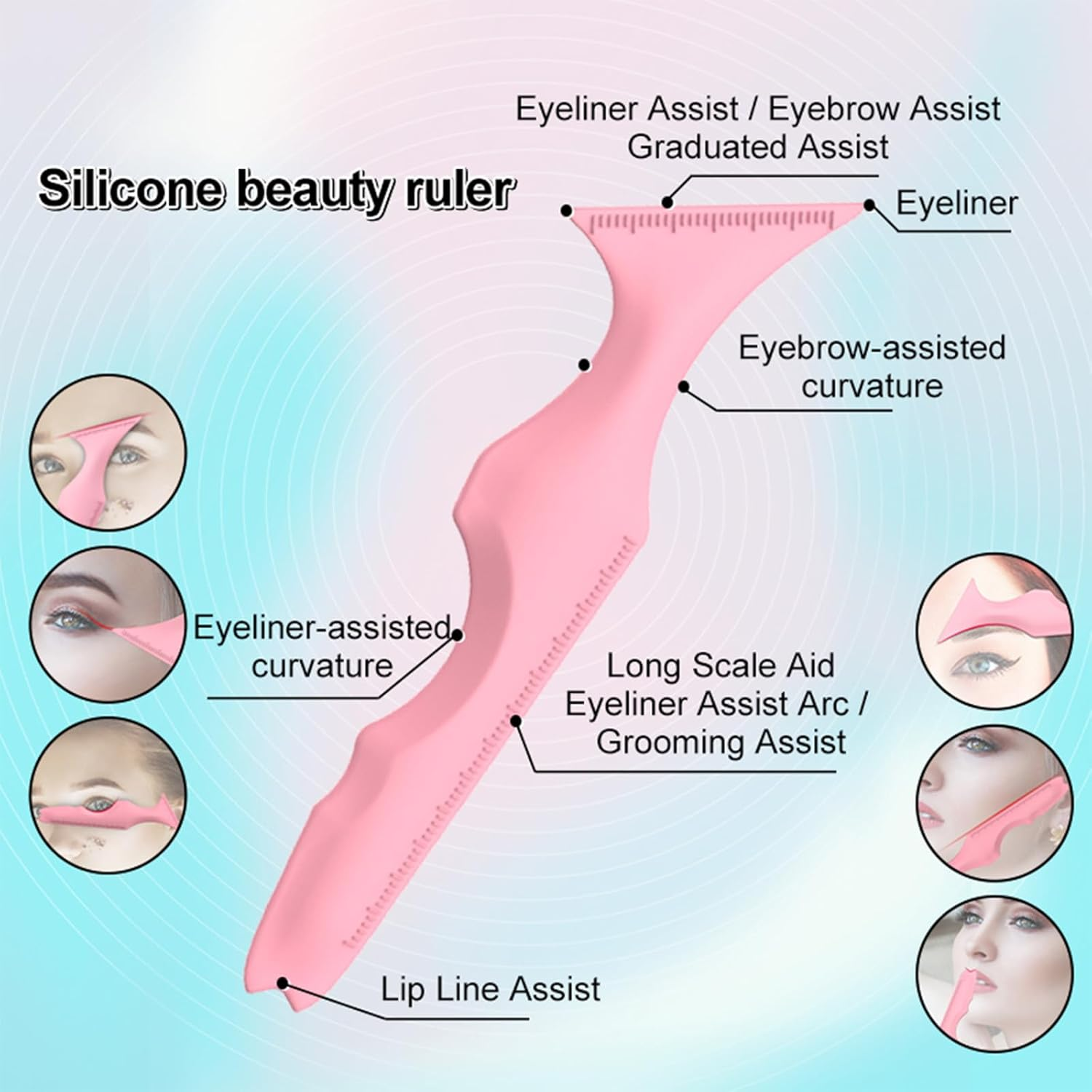 Ysuovuf 2Pcs Eyeliner Stencils, 5 in 1 Silicone Winged Tip for Eyebrows Eyelashes Lip Line Aid, Mascara Shield and Applicator Pads, Silicone Eye Makeup Tool Set for Beginners, (BLUE) image number 3