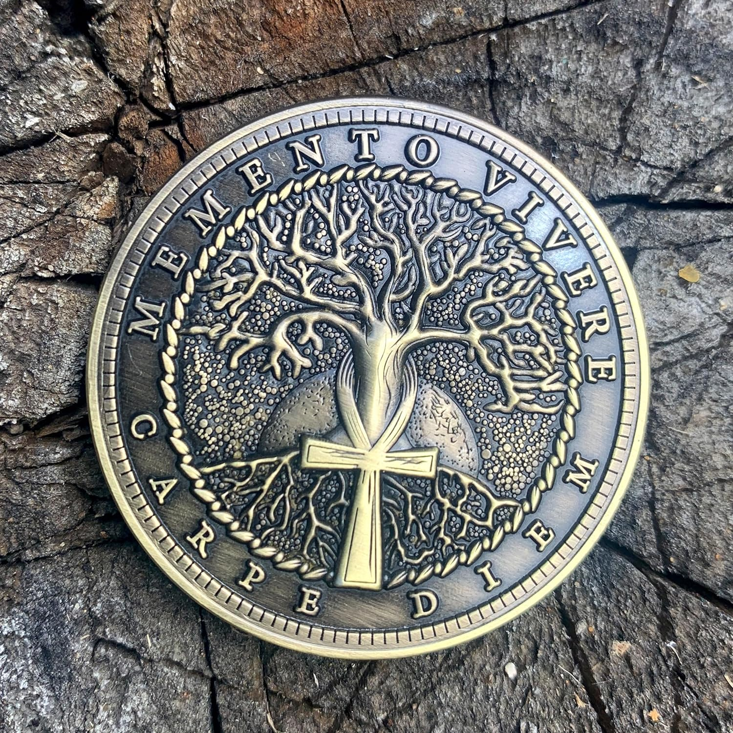 Antique Brass Memento Mori Stoic Reminder Coin image number 3