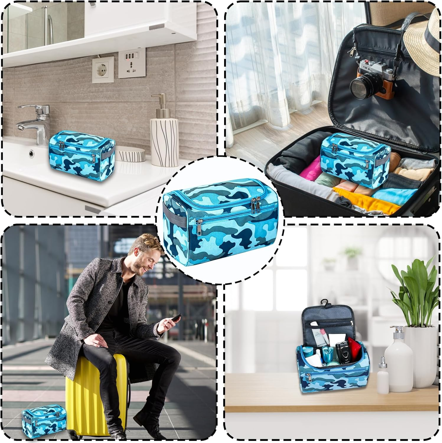 Boys Wash Bag with Camouflage Design &ndash; Boys Toiletry Bag for Travel and Sports, Durable & Waterproof Kids Wash Bag with Handle and Zipper for School, Gym or Holidays image number 1