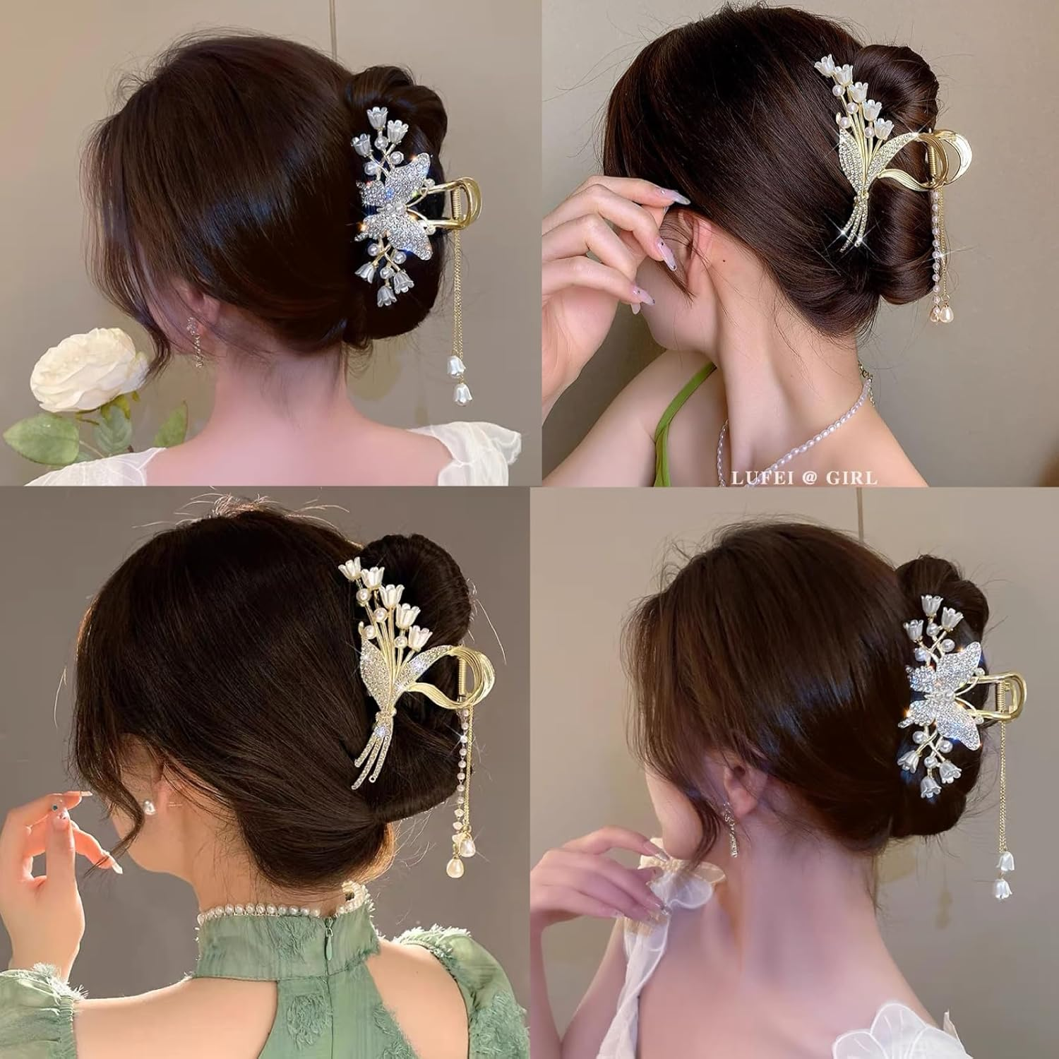 Ypkia Flower Hair Clip Gold Metal Butterfly Hair Clips Women'S Large Hair Claws Clips for Women Girls Thick Thin Hair Accessories (Pack of 3)