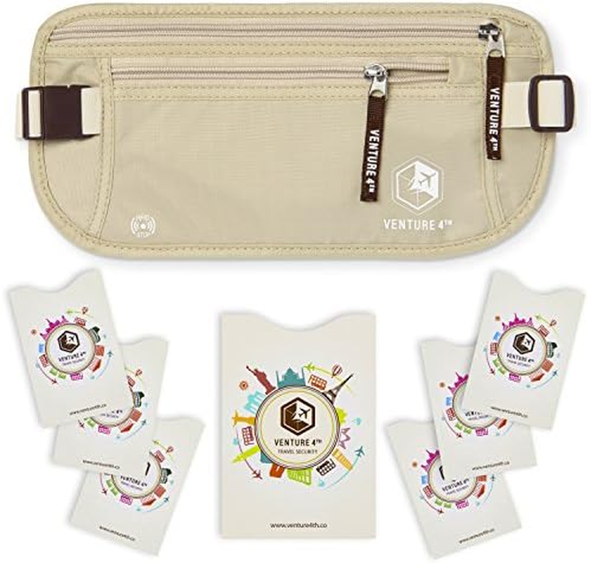 Venture 4TH RFID Money Belt for Travel: the Trusted Hidden Waist Stash for Men and Women (Black + RFID Sleeves)