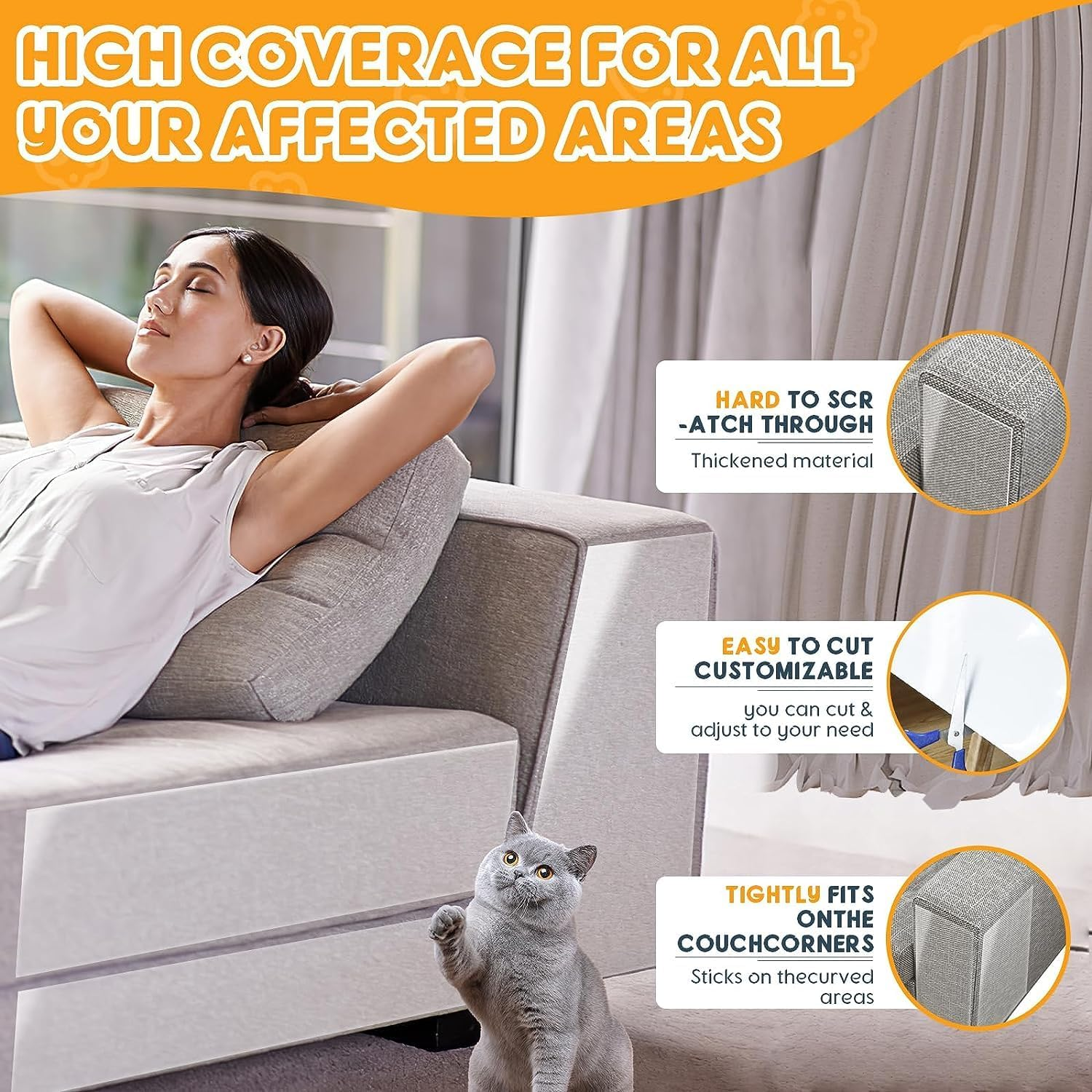 Scratch Protection Cat Tape 5 M (30 Cm X 500 Cm), Cat Scratch Protection Film, Scratch Protection Film, Scratch Protection Film, Scratch Pads for Furniture, Couch, Door, Wall, Scratch Repellent image number 3