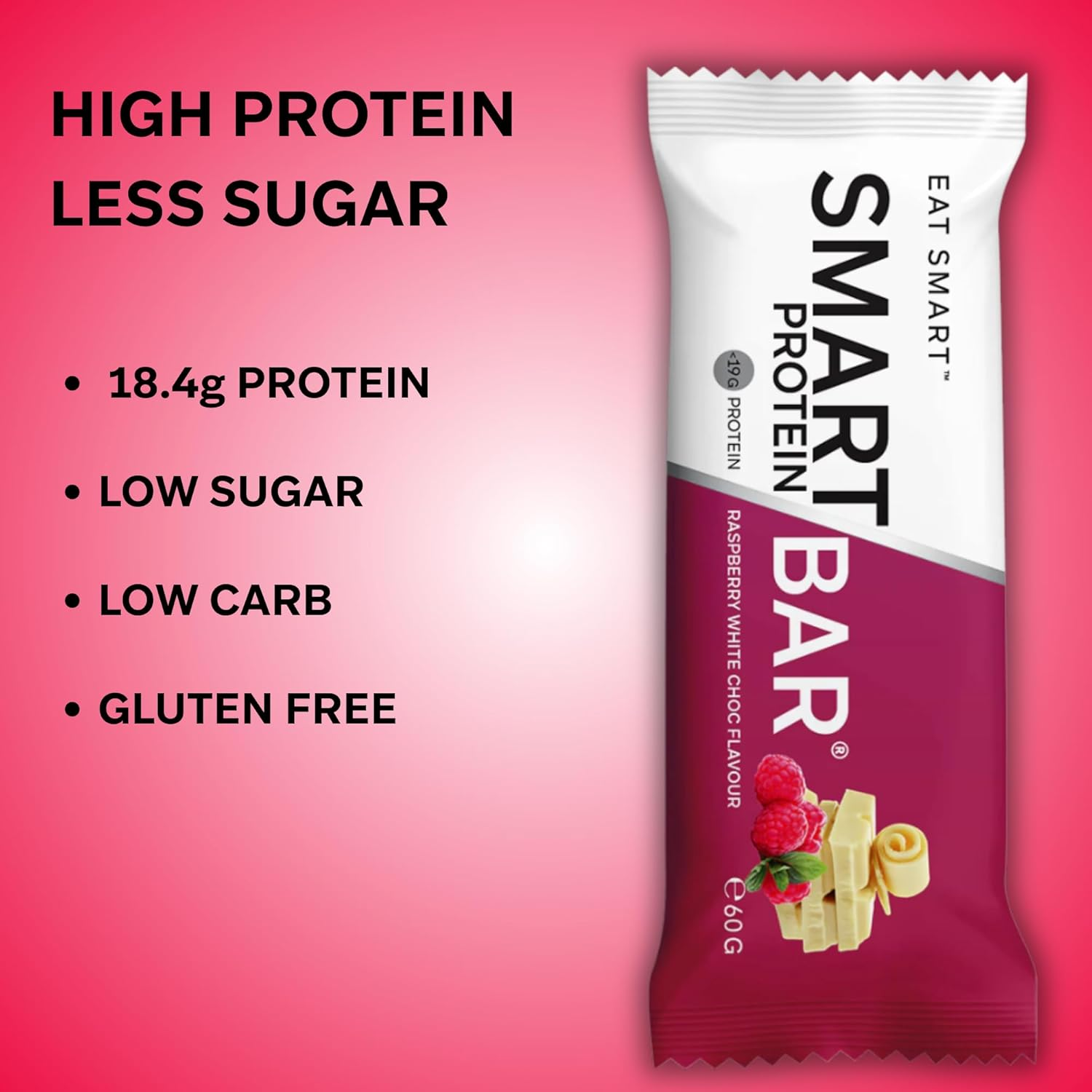 Smart Bars Protein Bar - Raspberry White Choc, 12 X 60 G | 18.5 G High Protein Snack, Keto Friendly, Nutritional, Low-Carb, Low Sugar image number 3