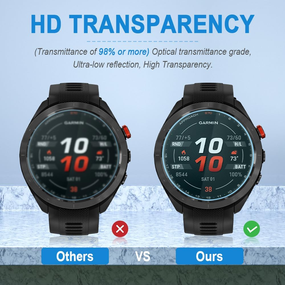 Duttek Tempered Glass Screen Protector (3 Pack Designed for Garmin Approach S70 (47Mm), 2.5D 9H Hardness Anti-Scratch Tempered Glass Protective Film for Garmin Approach S70 47Mm Smartwatch - Approach S70 47Mm Screen Protector image number 2