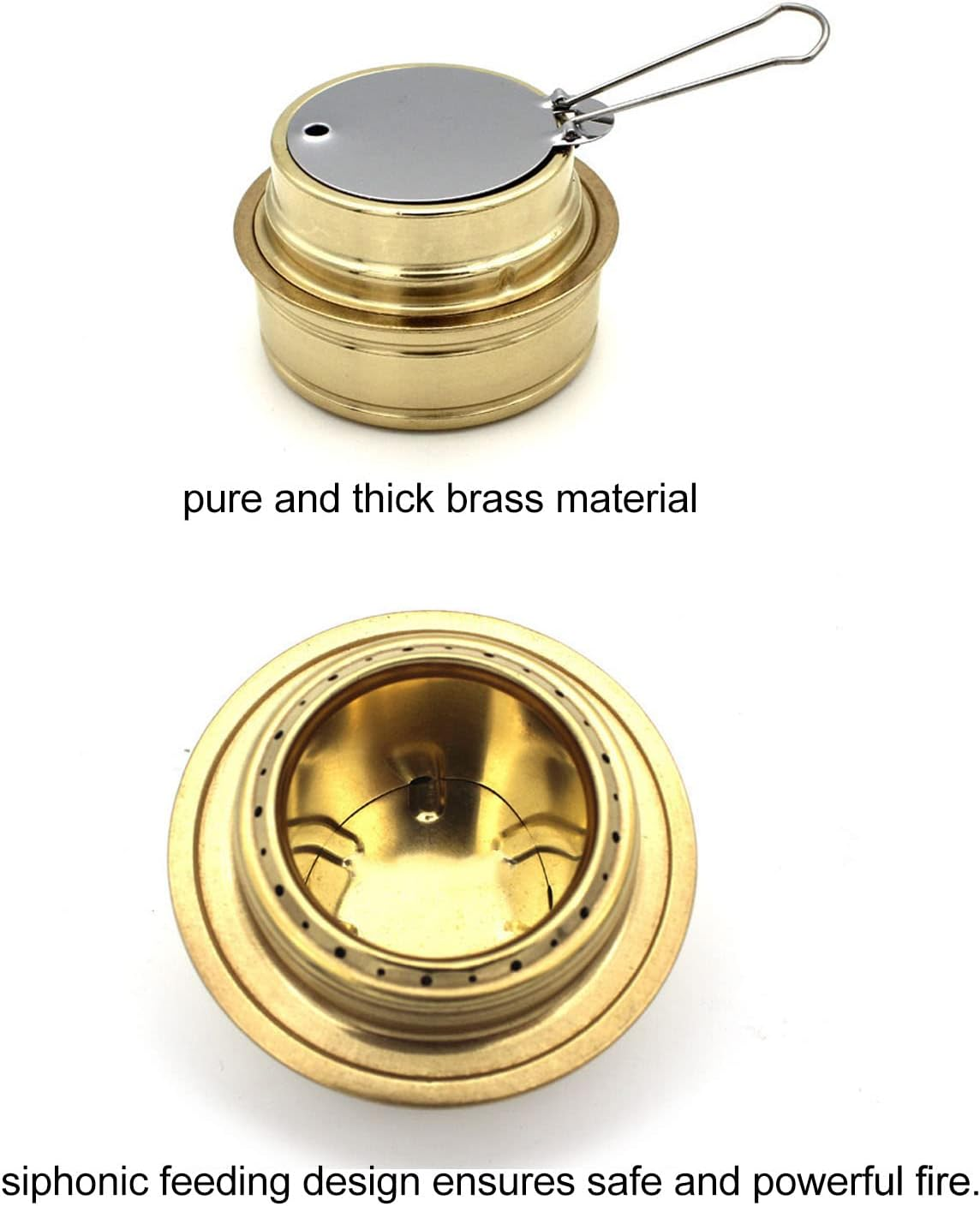 Mini Alcohol Stove, Portable Brass Spirit Burner Cooktop with Aluminium Stand and Extinguish Lid, Ultralight Windproof Camping Cookware for Outdoor Camping, Hiking, Picnic (Dark Green) image number 6