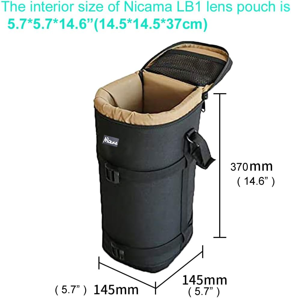 Nicama LB1 Deluxe Water-Resistant Camera Lens Pouch Case for Canon RF 800Mm Tamron SP 150-600Mm Sigma 150-600Mm 150-500Mm Nikon Nikkor AF-S 200-500Mm & More, Zipper Polyester Lens Protective Bag image number 3