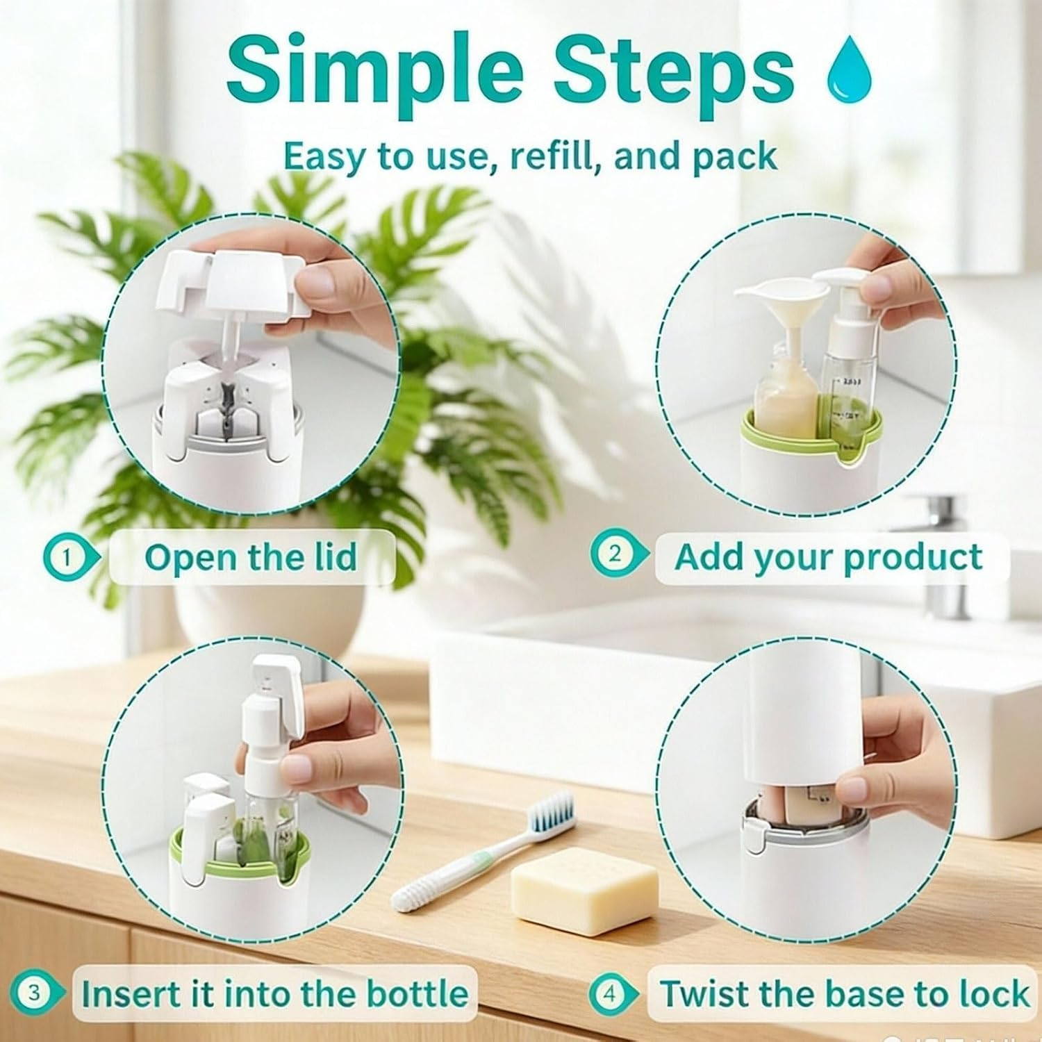 4-In-1 Travel Dispenser Bottle, Refillable 4 in 1 Travel Dispenser Bottle with Scale Label Shampoo Lotion Cream Etc, Light-Shielding Design for Business Flights Gym Bag Weekends Away (1PCS*A)