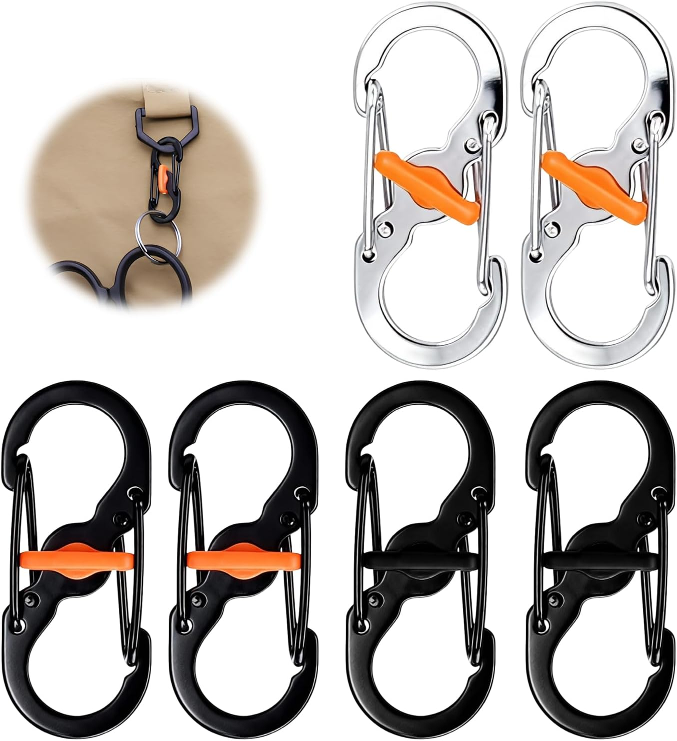 6 Pcs Mini Stainless Steel Carabiner Clip with Secure Lock, Premium Zipper Pull anti Theft Clip for Backpack Luggage and Keys, Compact Multi Purpose Keychain for Outdoor Travel Hiking Camping image number 5