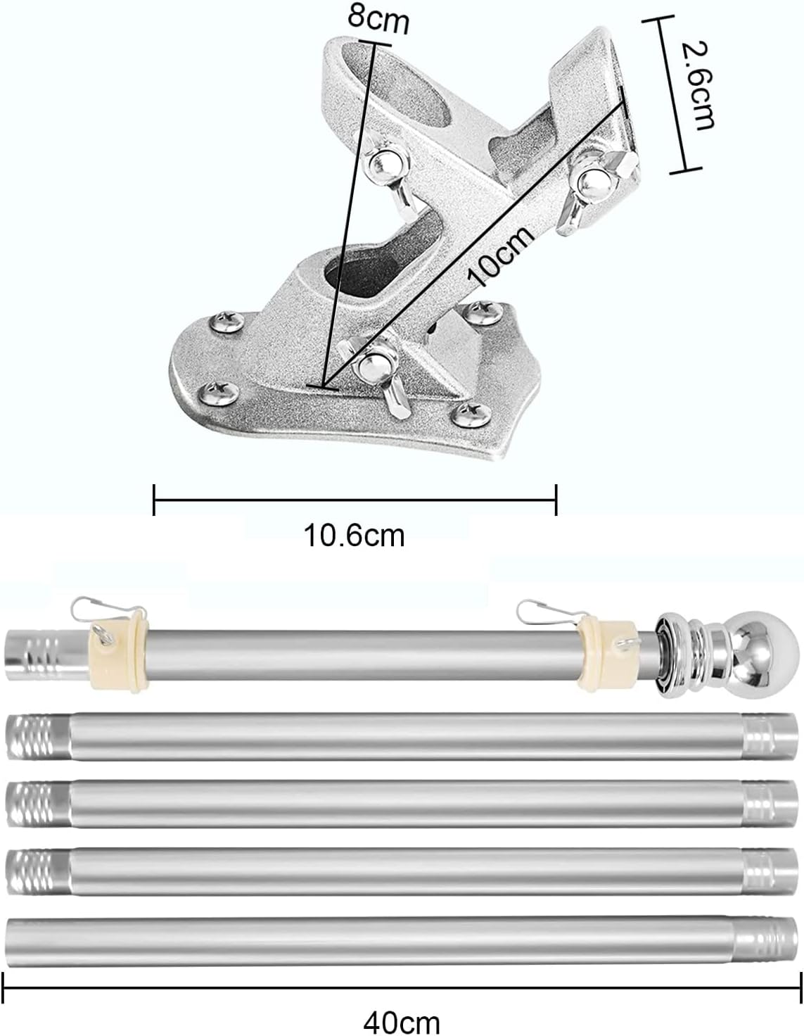Yotsuba 6 FT Telescoping Flagpole Kit Holder Set- Adjustable Aluminum Flag Pole for Yard, Garden, Wall, Truck | Easy Install, Rust-Resistant, Includes Holder & Hardware image number 1