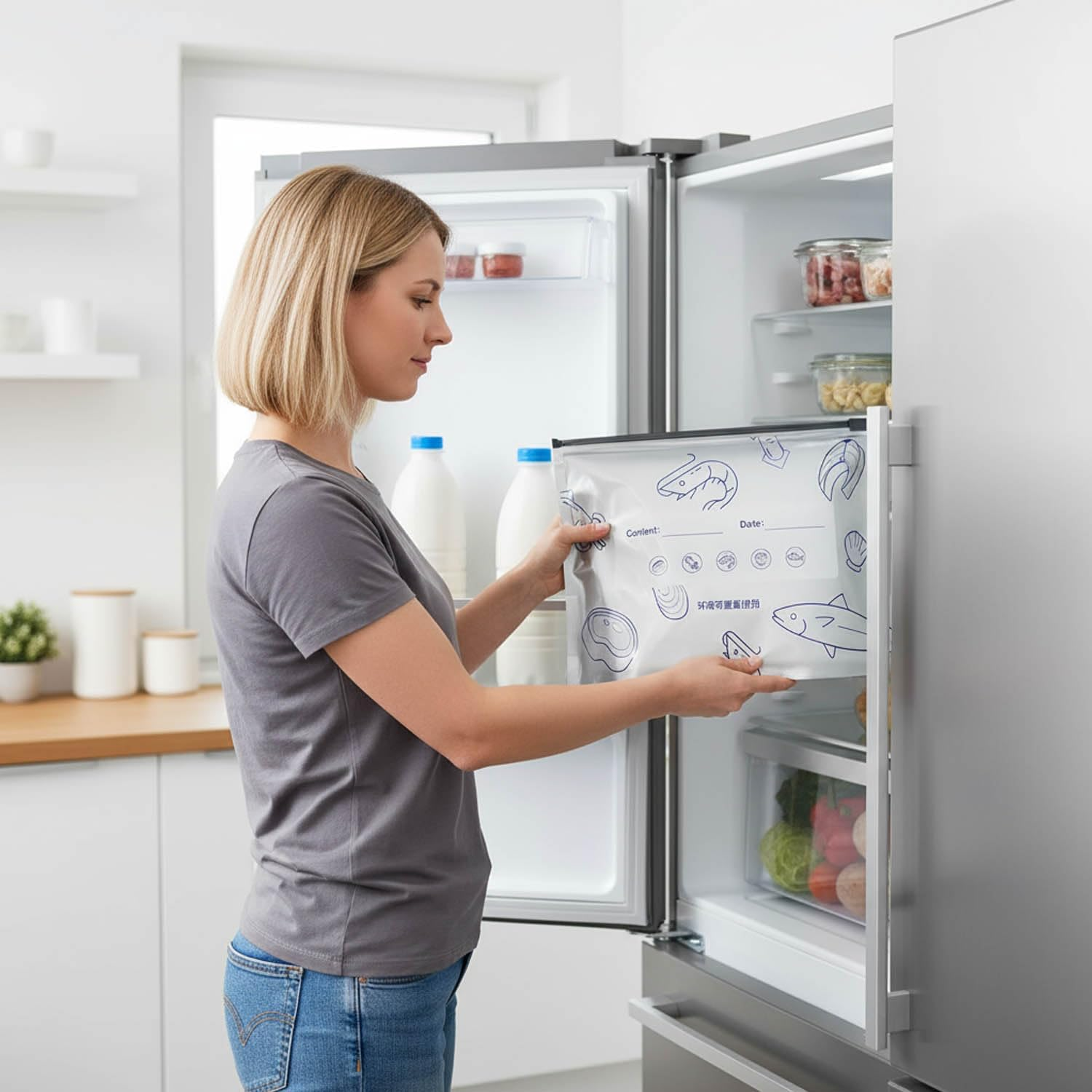 Pack of 30 Reusable Storage Bags, Airtight Cooler Bags, Aluminium Preservation Bags, with Zipper, for Storing Biscuits, Sweets, Fruits, Vegetables and Meat image number 6